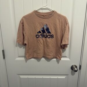 Adidas Women's Peach Blue Logo Cropped Athletic Top Size XS
